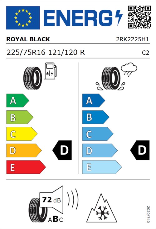 Tyre Label for Royal Black Winter 225/75R16 121/120R
