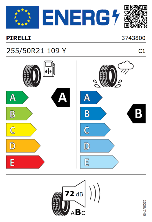 Tyre Label for Pirelli P Zero (PZ4) Luxury 255/50R21 109Y