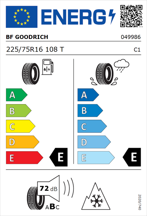 Tyre Label for BF Goodrich Trail-Terrain T/A 225/75R16 108T