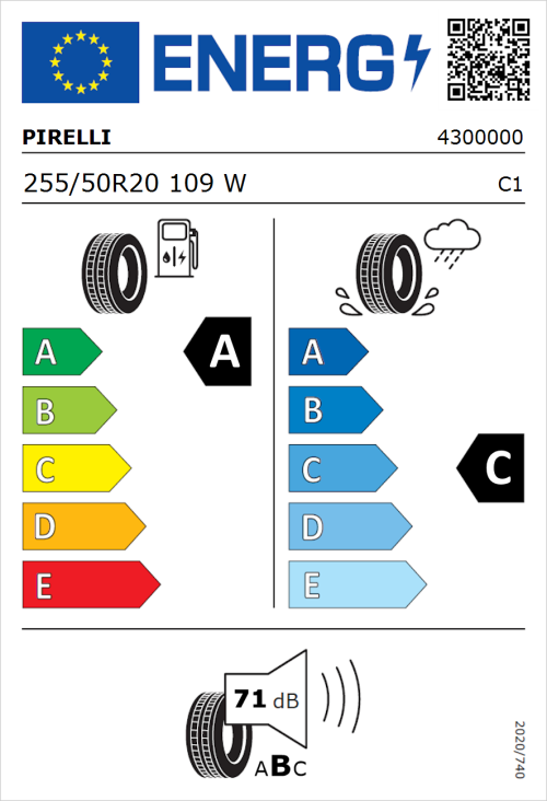 Tyre Label for Pirelli Scorpion MS 255/50R20 109W