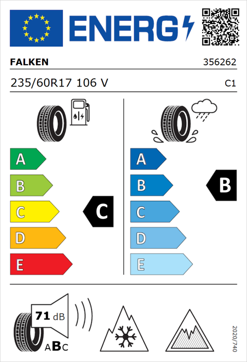 Tyre Label for Falken Euroall Season AS200 235/60R17 106V