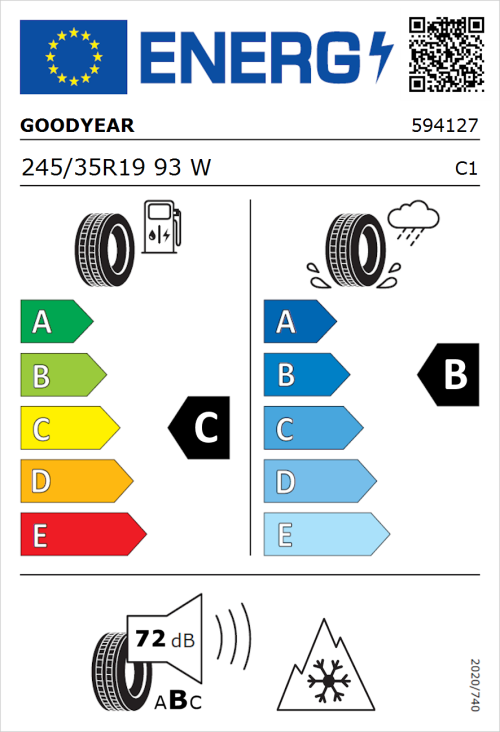 Tyre Label for Goodyear Vector 4Seasons Gen-3 245/35R19 93W
