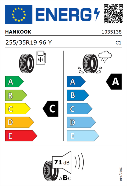 Tyre Label for Hankook Ventus Evo (K137) 255/35R19 96Y