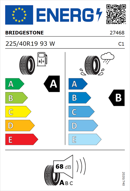 Tyre Label for Bridgestone Turanza 6 225/40R19 93W