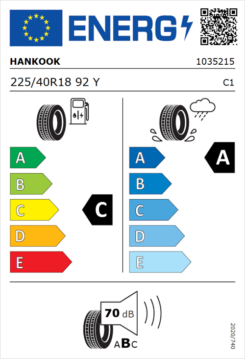 Tyre Label for Hankook Ventus Evo (K137) 225/40R18 92Y