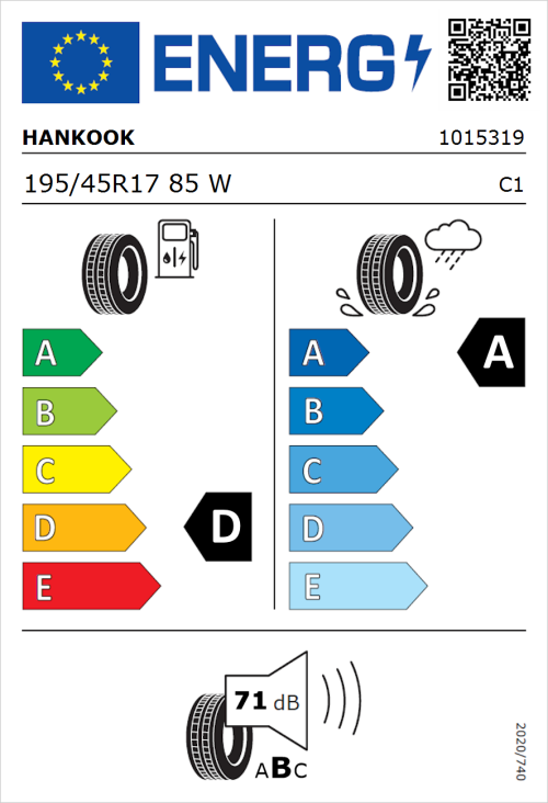 Tyre Label for Hankook Ventus V12 Evo2 (K120) 195/45R17 85W