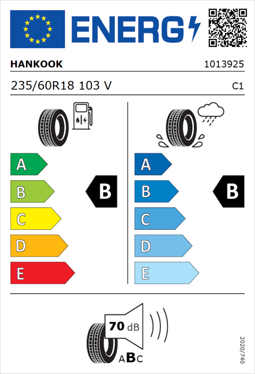 Tyre Label for Hankook Ventus S1 Evo2 (K117A) 235/60R18 103V