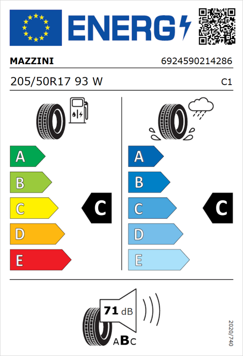 Tyre Label for Mazzini Eco 605 Plus 205/50R17 93W